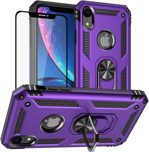 Miniatura 11 de Yiakeng Funda para iPhone XR, iPhone XR con protector de pantalla, fundas protectoras de grado militar con anillo para iPhone XR (negro)