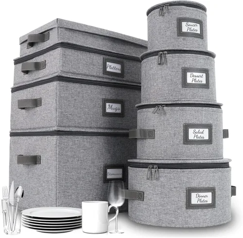 Miniatura 24 de HOMELUX THEORY 8 piezas de contenedores de almacenamiento de porcelana de carcasa dura, almacenamiento de tazas, copas de vino, utensilios