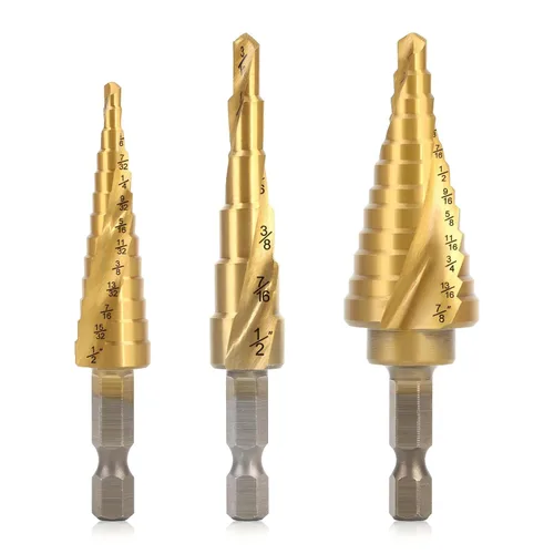 3 piezas de juego de brocas de paso, broca de paso de 1/4" con vástago hexagonal de acero de alta velocidad con ranuras en espiral, brocas de paso