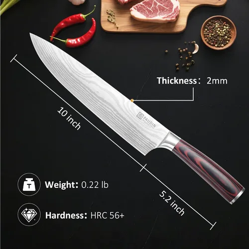 Miniatura 2 de PAUDIN Cuchillo de chef, cuchillo de carne de 10 pulgadas, cuchillos de corte de pechuga ultra afilados, cuchillo de cocina de acero inoxidable