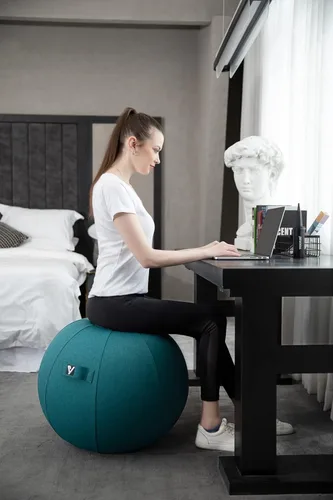 Miniatura 5 de Silla de bola sentada para oficina y hogar, pelota de yoga de ejercicio de pilates con cubierta para equilibrio, estabilidad y fitness, asiento