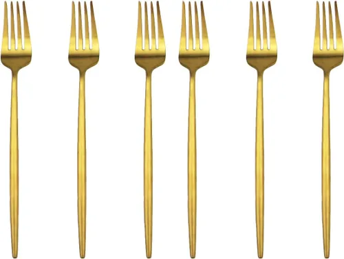 Miniatura 13 de Golden Stain - Cubiertos modernos de 6 piezas de acero inoxidable 304, tenedor de postre de acero inoxidable 304, tenedor de ensalada de 7.2