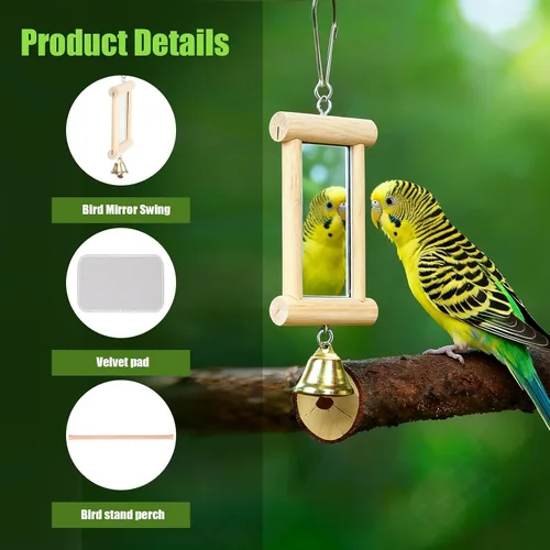 Miniatura 5 de Jaula de viaje de loro con jaula de pájaros, campanas de espejo, bolsa portátil para periquitos pequeños con perca de pie y cómoda alfombrilla