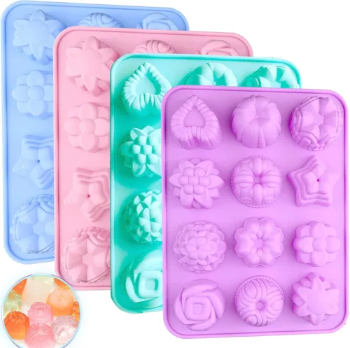 4 piezas de moldes de jabón de silicona con forma de flor - 12 cavidades para hacer jabón, bombas de baño, vaporizadores de ducha, barras de loción,
