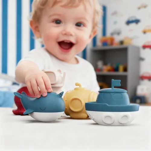Miniatura 7 de MarcZero Juguetes de baño de silicona oceánica, 8 piezas para niños pequeños, juguetes de agua para la bañera, juguetes de piscina suaves