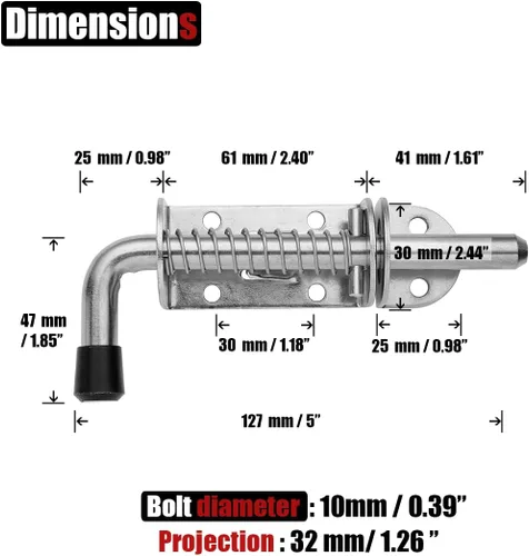Miniatura 2 de JQK pasador de pestillo con resorte, perno de barril de acero inoxidable 304 engrosado de 2 mm para cerradura de puerta, acabado cepillado de 5 Negro