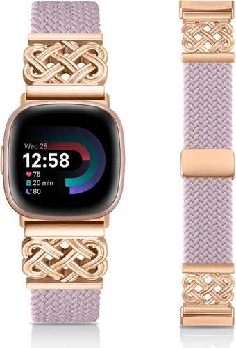 Miniatura 9 de Correa trenzada compatible con Fitbit Versa 4 bandas para mujer/Versa 3/Sense 1/Sense 2, cierre magnético, tela de nailon con correas de hebilla