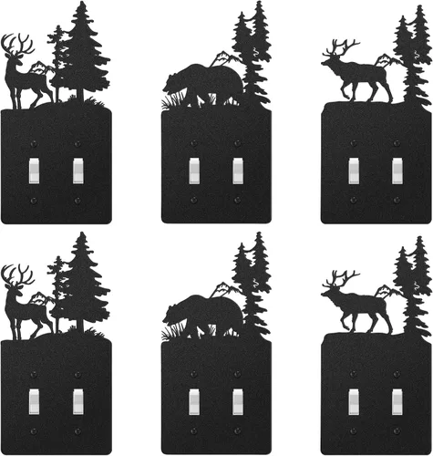 Miniatura 12 de Lothee 6 piezas de placa de metal para interruptor de luz de oso, alce, árbol, montaña, alce, bosque, placa de salida de palanca, cubierta de pared