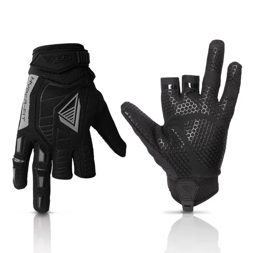 Glove Station Hyper-Fit - Guantes tácticos de tiro y trabajo - Gris, Grande - Diseño de 2 dedos sin cubrir, equipo de paintball y airsoft para