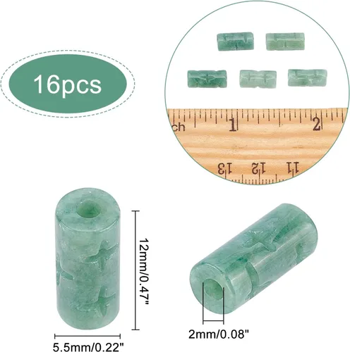 Miniatura 5 de NBEADS 16 cuentas de jadeíta natural, cuentas de piedra de columna, forma de tubo, piedra de jade grabado, cuentas de piedras preciosas