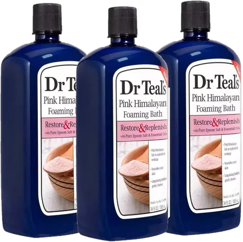 Dr Teal's Set de regalo de baño de espuma de sal rosa del Himalaya (paquete de 3, 34 onzas cada una) – Bergamota esencial y aceites de naranja dulce