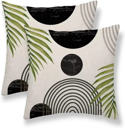 Juego de 2 fundas de almohada de mediados de siglo de 16 x 16 pulgadas, estilo bohemio y moderno, para exteriores, retro, abstacto, negro, para