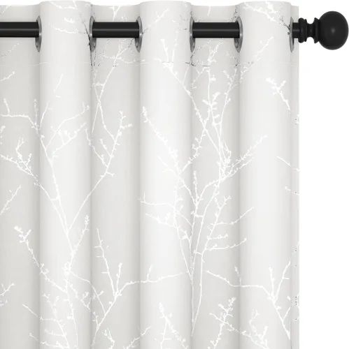 Deconovo Cortinas Blancas, cortinas de oscurecimiento de habitación, cortinas de reducción de ruido con aislamiento térmico, estampado plateado, 52