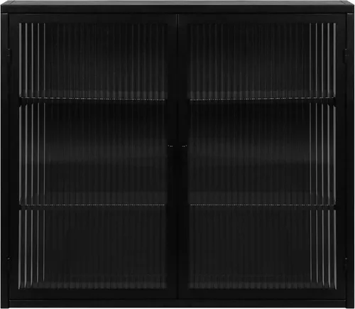Miniatura 5 de Armario de pared de doble puerta de vidrio brumoso estilo retro con estantes desmontables para oficina, comedor, sala de estar, cocina y baño negro
