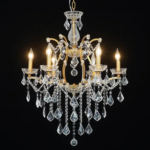 Miniatura 8 de Candelabros de cristal de bronce antiguo de lujo con lámpara colgante de vela, lámpara de techo de 6 luces de cristal dorado para comedor, sala