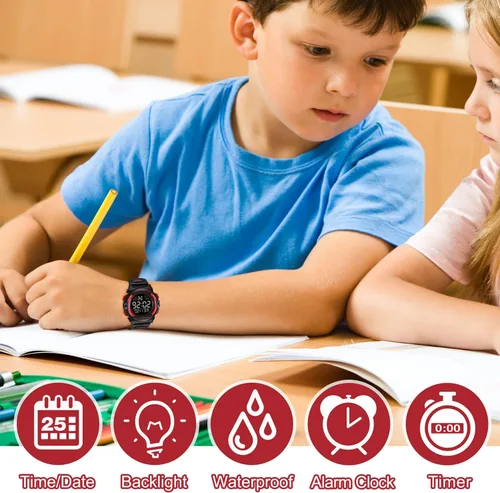 Miniatura 2 de Reloj para niños, reloj para niños de 3 a 15 años, reloj digital deportivo al aire libre, multifuncional, cronógrafo, LED, 50M impermeable, alarma
