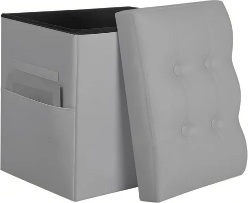 Miniatura 11 de BelugaHelper Otomana de almacenamiento reposapiés taburete, banco reposapiés de cuero plegable con asiento acolchado de espuma más gruesa. Taburete