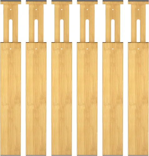 Miniatura 10 de Separadores de cajones de bambú, organizador de cajones de cocina ajustable de 17 a 22 pulgadas para ropa, paquete de 4 separadores de organización