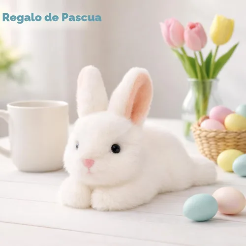 Miniatura 3 de Adorable conejo de Pascua de peluche de conejo blanco suave, lindo regalo de cumpleaños de Pascua para niños y niñas pequeños
