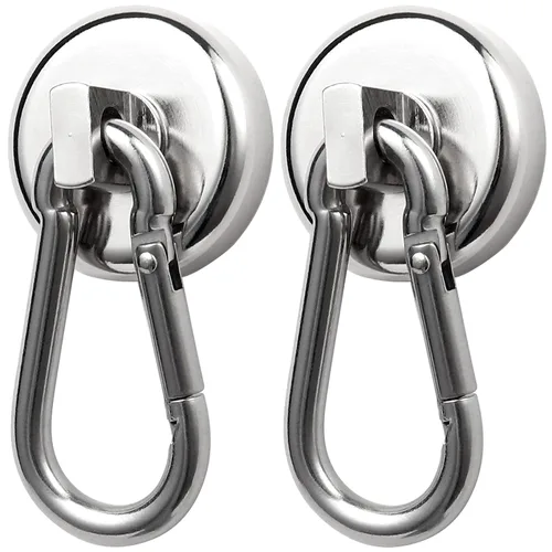 Miniatura 10 de WELLZEER Ganchos magnéticos de 100 libras, ganchos magnéticos negros con mosquetón giratorio para colgar refrigerador, fuerte imán de neodimio