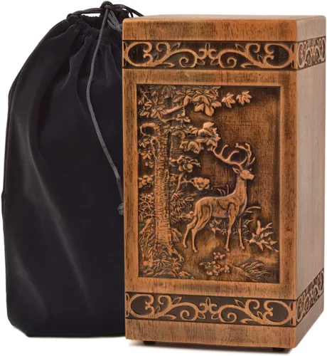 KIMNAG Urna de Cremación de Madera para Cenizas Humanas, Caja Decorativa de Madera, Urnas Funerarias para Adultos, Hombres y Mujeres con Bolsa de
