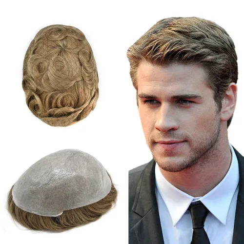 Miniatura 25 de Toupee - Sistemas de cabello humano para hombre, 0.002 in, piel ultrafina para hombre, tupé en V, polivinílico de poliuretano natural, piezas