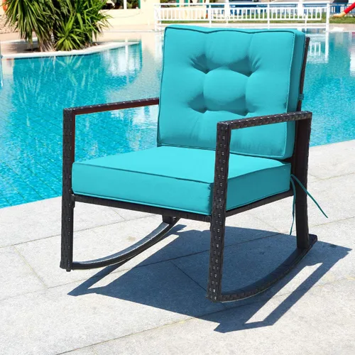 Miniatura 9 de DORTALA Silla mecedora de ratán, 2 piezas, silla de mimbre para exteriores con marco de acero resistente, asiento de muebles de mimbre para patio