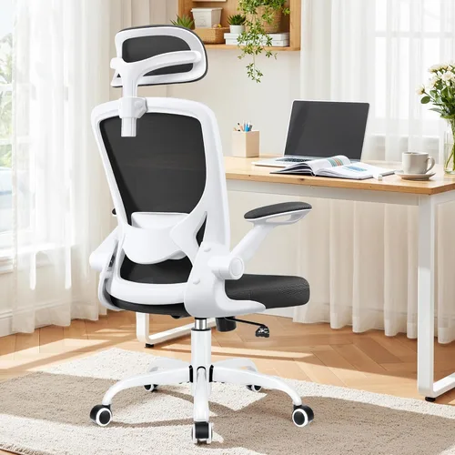 Miniatura 11 de BESTFAIR Silla de oficina ergonómica, sillas de oficina de malla transpirable con soporte lumbar ajustable, brazos abatibles, silla de escritorio