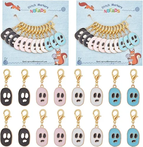 Miniatura 14 de NBEADS 20 piezas marcadores redondos de punto con anillo de animales, marcadores de punto de ganchillo esmaltados de aleación, cierre de acero