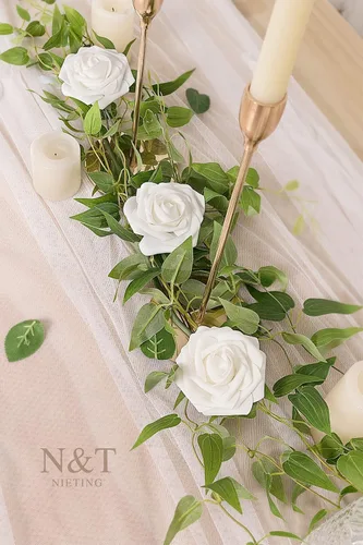 Miniatura 416 de N&T NIETING Flores artificiales, rosas artificiales de color rosa intenso, 50 piezas de flores falsas con tallo para ramos de boda DIY, centros