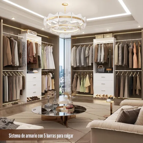 Miniatura 3 de Aheaplus Sistema de Armario, Organizador de Armario con 3 Cajones de Madera, Sistema Organizador de Armario, Armario Walk-in con Perchero para Ropa