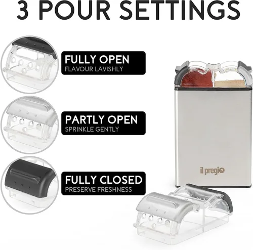 Miniatura 2 de Salero y pimentero – Coctelera de acero inoxidable de doble especia – Dispensador de sal y pimienta 2 en 1 con agujeros de vertido ajustables 2.3