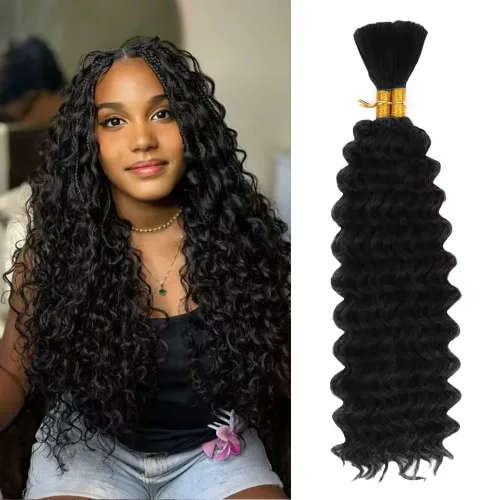 Cabello bohemio para trenzar de 18 pulgadas, 2 paquetes de cabello ondulado profundo a granel para trenzas bohemias, sin trama, extensiones de