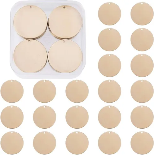BENECREAT Paquete de 30 colgantes de latón en blanco para pulsera, aretes, colgantes, etiquetas de perro, 0.984 in, forma redonda