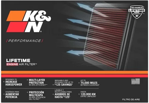 Miniatura 2 de K&N Filtro de aire del motor: reutilizable, limpia cada 75,000 millas, lavable, Premium, Filtro de aire de repuesto para automóvil: Compatible