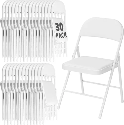 Miniatura 32 de Paquete de 4 sillas plegables grises con cojín acolchado para exteriores, sillas plegables de metal comerciales apilables portátiles con marco