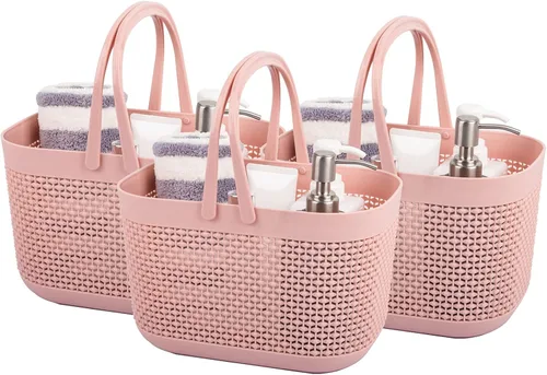 Miniatura 11 de UUJOLY Cestas de almacenamiento de plástico con asas, organizador de cubos de ducha para baño y cocina, color beige
