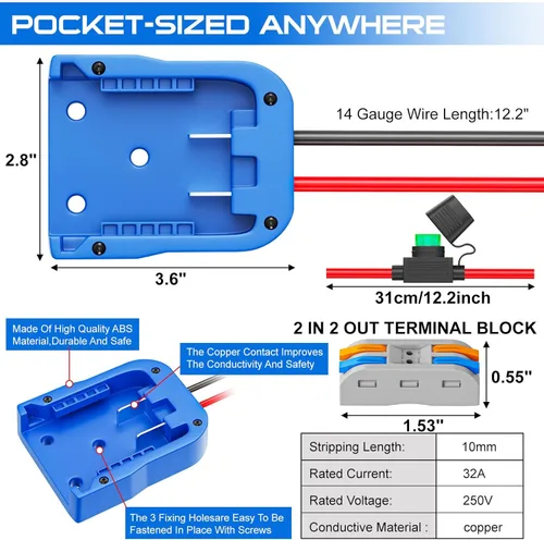 Miniatura 7 de Adaptador de rueda Power Ride compatible con adaptador de batería Kobalt de 24 V con fusible y terminal de cable, convertidor de potencia de cable
