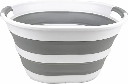 Miniatura 4 de SAMMART Cesta plegable ovalada de plástico para la lavandería, 23 litros (6 galones), contenedor de almacenamiento plegable, tina de lavado