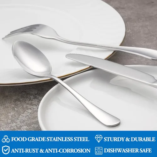 Miniatura 3 de Juego de cubiertos de 8 piezas de tenedores y cucharas, juego de cubiertos de acero inoxidable de grado alimenticio para el hogar, cocina