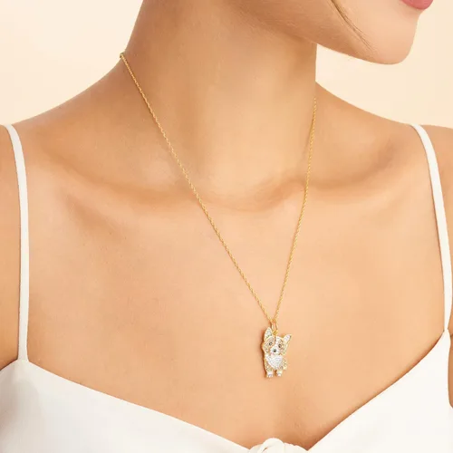 Miniatura 2 de SCAMPER & CO Collar con colgante de raza de perro para mujeres y niñas, dije de cachorro de piedra preciosa auténtica y circonita cúbica, regalo