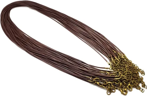 30 piezas de collar encerado de 0.059 in 23.6 pulgadas con cadena de bronce y cierre de langosta para hacer pulseras, collares y joyas (marrón)