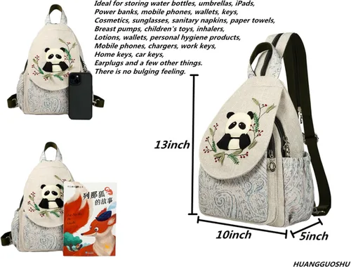 Miniatura 156 de HUANGGUOSHU Mochila de algodón tejida de algodón bohemio con bordado de lona estilo bohemio con múltiples bolsillos retro linda mochila cartera