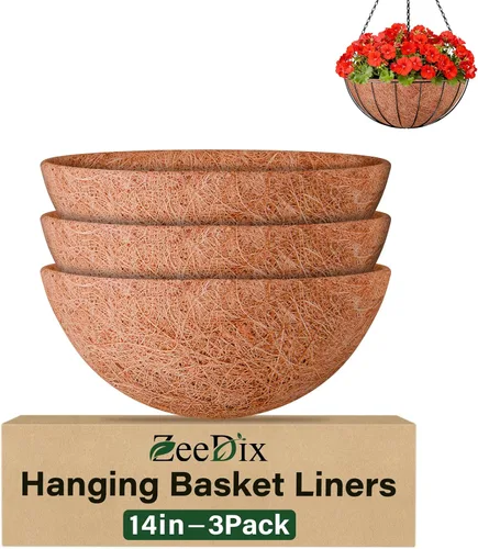 Miniatura 16 de ZeeDix Paquete de 3 forros de coco de 12 pulgadas para maceteros, revestimientos redondos para cestas colgantes 100% naturales, cesta de coco