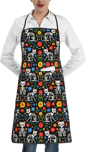 Miniatura 8 de Delantal unisex con cuello ajustable con bolsillos espaciosos y lazos largos