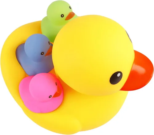 Juguetes de pato de baño, 4 piezas, flotador y chirriante de goma para bebés y niños pequeños, juguete de bañera y ducha (colorido)