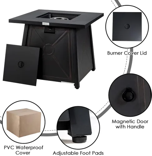 Miniatura 8 de Tangkula Juego de muebles de patio de 9 piezas con mesa para fogata de propano de 30 pulgadas, juego de sofá modular de mimbre de polietileno