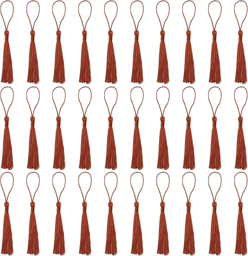 Miniatura 12 de VAPKER 30 borlas negras de 5.1 in/5 pulgadas, sedosas, hechas a mano, suaves, con lazo de cordón de 2 pulgadas para hacer joyas, proyectos