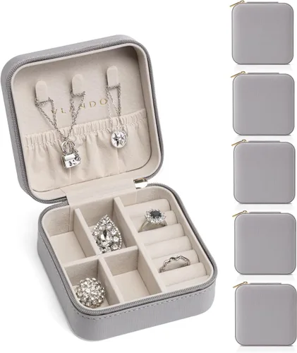 Miniatura 67 de Vlando Regalos de boda – Organizador de viaje de joyería pequeña de piel sintética, estuche de viaje para anillo, mini joyero para aretes, collar