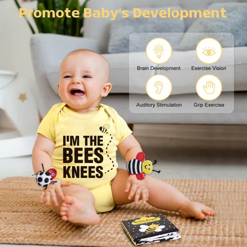 Miniatura 4 de iAOVUEBY Conjunto de regalo para bebé para recién nacido, canasta de regalos para baby shower de abeja, libro para bebé de alto contraste, juguetes